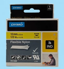 DYMO 18490 RhinoPro Flexible Nylon Tape 1/2" Black Yellow GENUINE