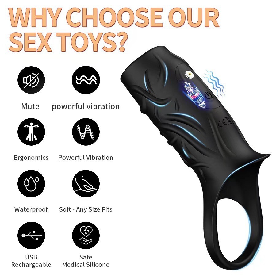 Vibrating Cock Armor Male Penis Extension Sleeve Girth Ring Enhancer  Enlarger US | eBay