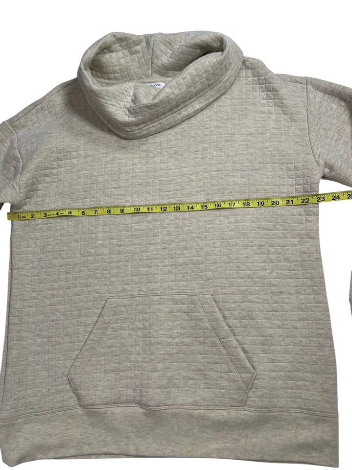 Liz Claiborne Women Sweatshirt kangaroo pocket Cowl Neck Large Beige Long Slv - Image 4 of 4