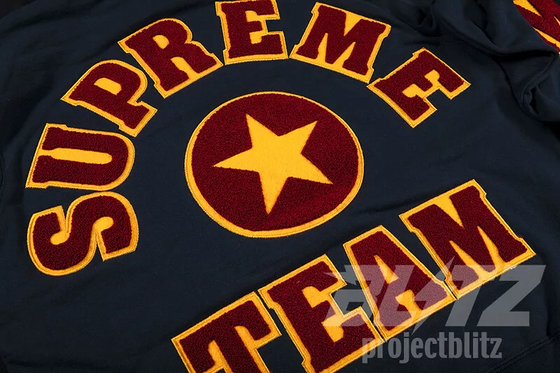 SUPREME TEAM CHENILLE HOODED SWEATSHIRT NAVY S L XL FW22 HOODIE