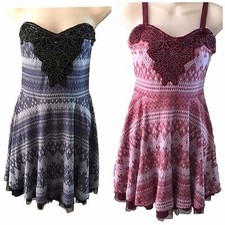 Free People Empire Waist Dress Black Red Large S/P