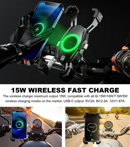 Motorcycle Phone Mount with Qi 15W Wireless Charger & USB C 20W Fast Charging... - Picture 4 of 7