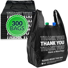 Thank You Plastic Bags  300 Pack  , Black  Plastic Bags with Handles 