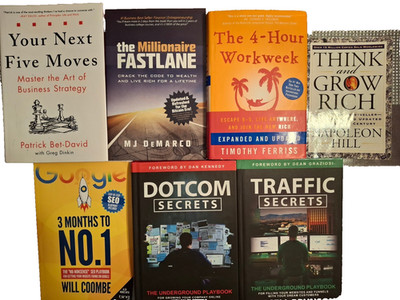 Business & Finance Books Lot   4 Hour Workweek, DotCom Secrets, Think Grow Rich