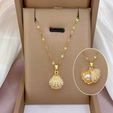 Fashion Luxury Seashell Pendant Necklace With Faux Pearl Stylish Women's Jewelry