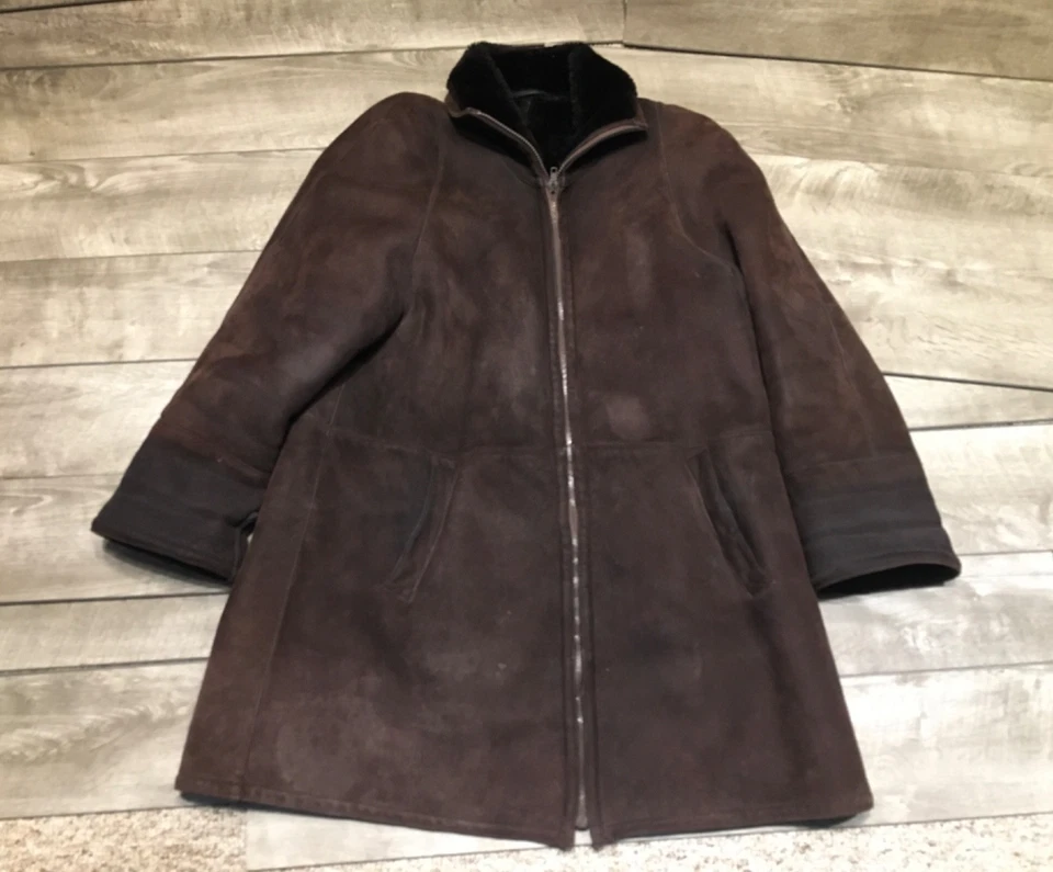Delino Shearling Sheepskin Womens Coat Jacket Chocolate Size 6 Bomber Vintage - Image 2 of 4