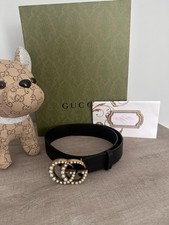Gucci Black Pearl GG Buckle Women's Dress Belt Size 85