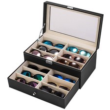 Leather 12 Piece Eyeglasses Storage And Sunglass Glasses Display Drawer