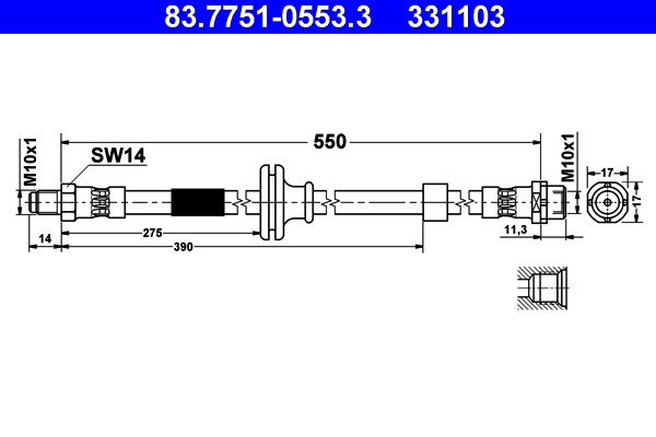 Fits ATE 83.7751-0553.3 Brake Hose 83.7751-0553.3 Brake pipe/hose flexible fron