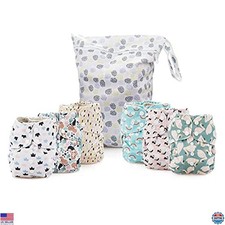 Reusable Cloth Diapers One Size Adjustable Washable Eco-Friendly with 6 Inserts