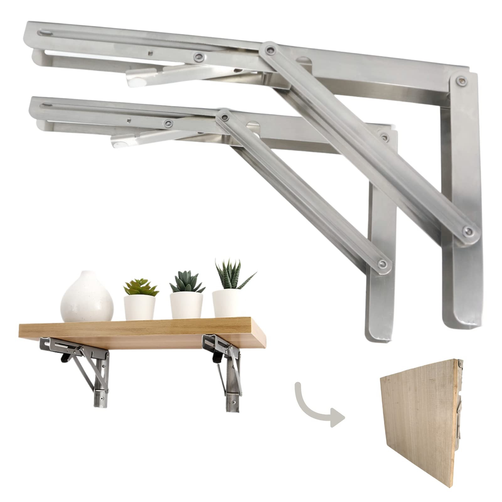 14in Heavy Duty Folding Shelf Brackets 550lb Max Load Stainless Steel