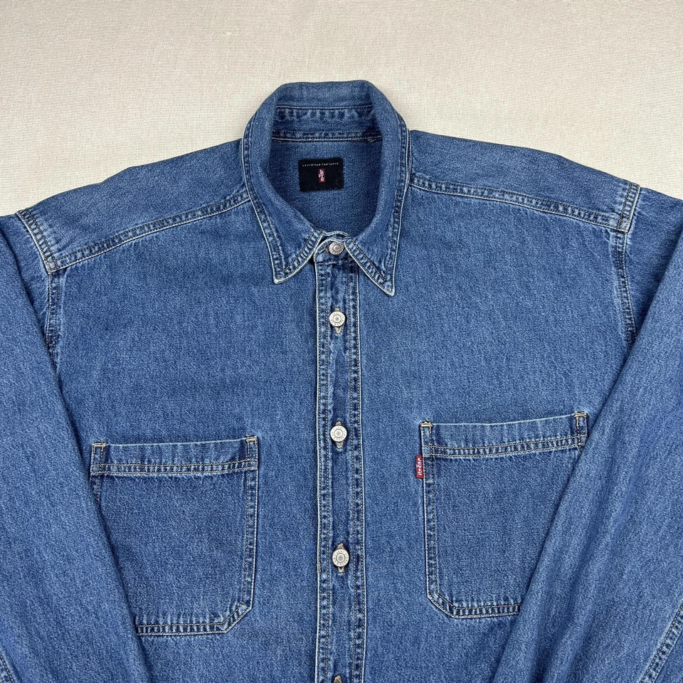 Vintage 90s Levi's Denim Shirt Mens L Blue Long Sleeve Red Tab Oversized Boxy - Image 4 of 4