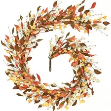 Fall Decor, Fall Garland with Lights, 6FT Autumn Eucalyptus Leaves Lighted Garla