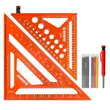 2Pcs Rafter Square, 12-Inch & 7-Inch Carpenter Sqaure Set with Woodworking Penci