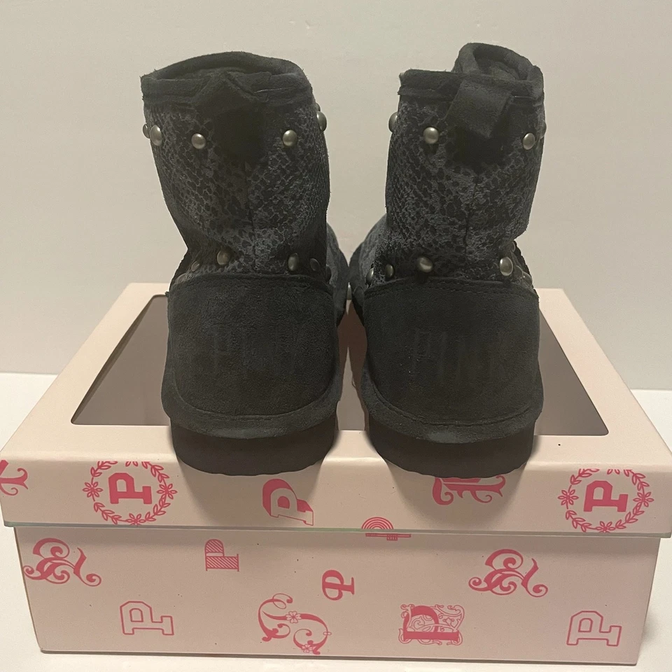 Victoria's Secret ROSA Zapatilla Botines Mujer Grande 9-10 Gris Negro Cuero Foto 3 de 4