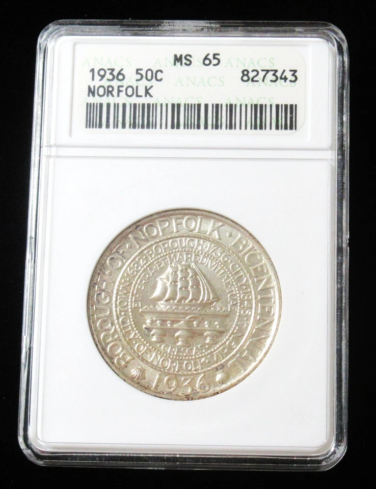 1936 50C Norfolk MS65 ANACS Old Holder Mintage 16,936 - Image 3 of 4