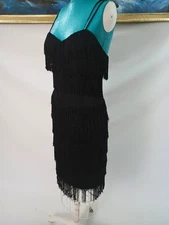 1980s Tina Turner Black Fringe Dress Nineties 1990s  Vintage Mini Flapper Dress