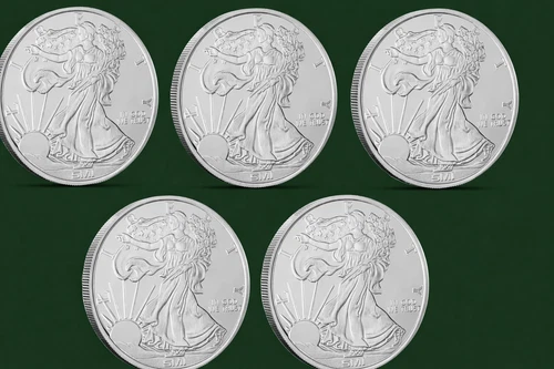 Lot of 5 – 1 oz .999 Fine Silver Rounds – Walking Liberty Design – 5 Troy oz Tot