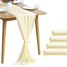 5 Pack 10Ft Light Yellow Chiffon Table Runner Sheer 29x120 Inch for Romantic ...