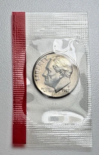 1987 D  (Denver) Uncirculated Roosevelt Dime in Original Mint Cello KM 195a