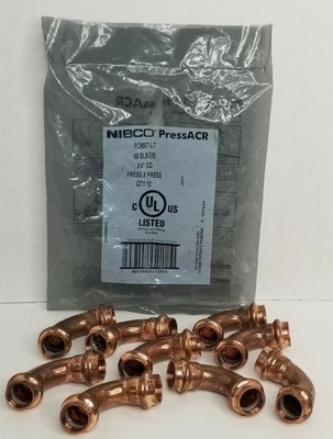 (9 Pk) NIBCO PC9607-LT  3/4'' 90º (1/4 Bend) Press Elbow 907800RPC Copper HVAC 