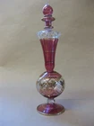 Large Vintage Egyptian Glass Perfume Bottle ~ Cranberry & Gilt ~ 22.5 cm Tall
