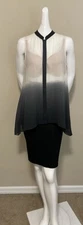 Eileen Fischer White Black Silk Asymmetrical Flowing Top, Blouse, Tunic PS NWT