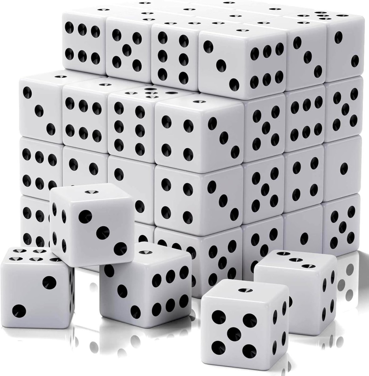 60 Pieces Standard Dice, 16mm Bulk White Opaque Black Pips Six