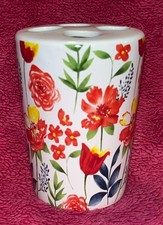 Garden Delight Multicolor Floral Ceramic Toothbrush Holder 4 x 3 NEW