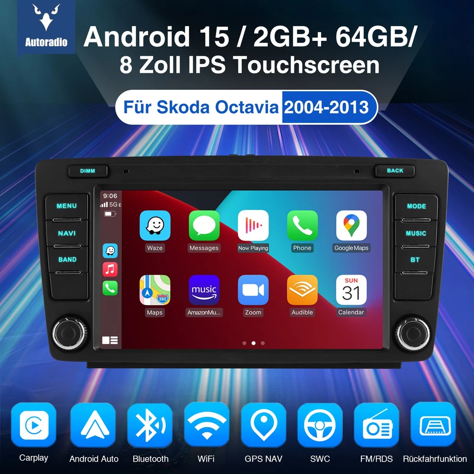Für Skoda Octavia 2 2004-2013 Android 15 Autoradio GPS Carplay NaVI WIFI BT 64GB - Bild 4 von 4