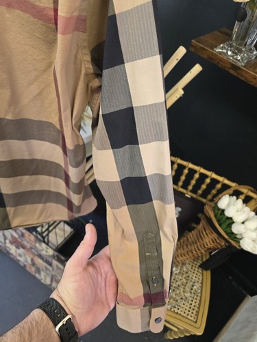 Burberry London Thornaby Check Button-Down Long Sleeve Shirt Medium Beige - Picture 10 of 13