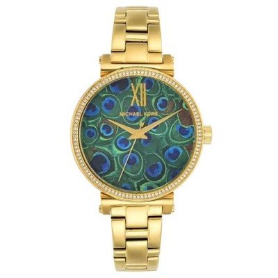 Michael Kors Ladies Sofie Peacock Dial Watch Mk3946 Gold Tone NIB