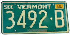 Vintage Vermont 1973 Auto License Plate 3492-B Garage Man Cave Pub Wall Decor