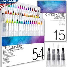 Watercolor Brush Pens Set W/ 50 Unique Colors 15 Page Pad Online Tutorials New