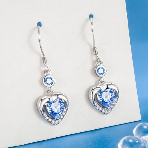 Earring Ear Jewellery Ear Dangle Hook Rhinestone Pendant Love Heart Drop Trendy* - Picture 11 of 16