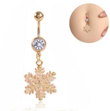 Snowflake Belly Bars Body Piercing Women Button Ring Crystal Dangly Xmas Jewelry