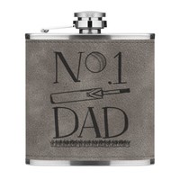 No.1 Dad Kricket 170Ml Pu-Leder Flachmann Grau Lustig Vater Tag Geschenk Sport