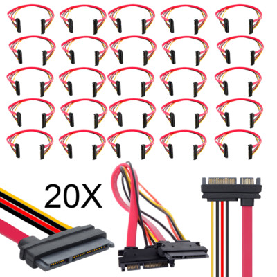 20PCS 15+7 Pin SATA HDD Extension Cable Data+Power Male to Female, 19'' / 50cm