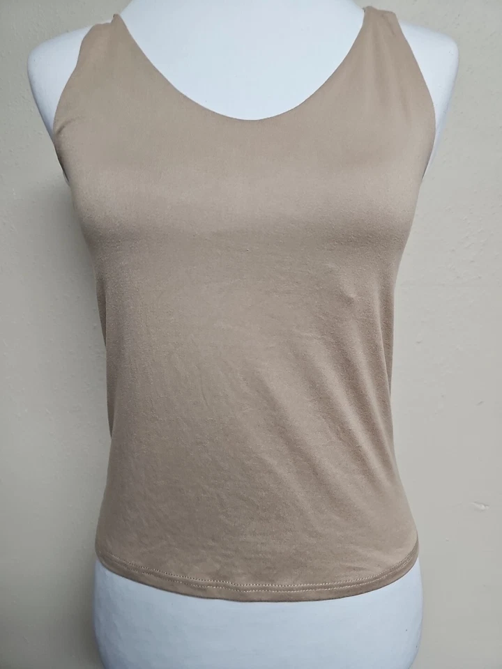 Blusa informal para mujer GAZE Top sin mangas cuello en V color beige elástico. Talla M Foto 3 de 4
