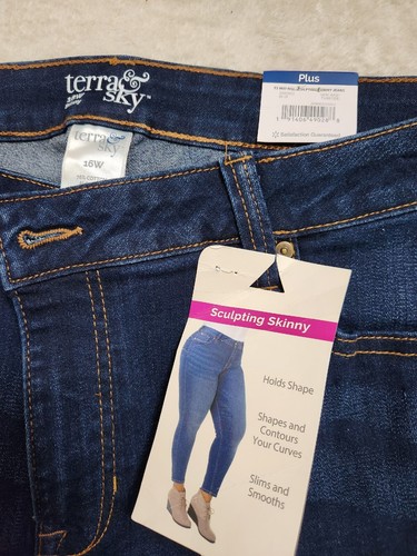 Terrace Sky Womens Plus Size 16W Mid-Rise Sculpting skinny Jean's blue Denim - Picture 4 of 7