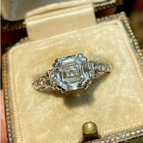 3.25Ct Asscher Cut Lab-Created Diamond Engagement Wedding 14k White Gold FN Ring - Image 2 of 4