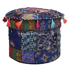 New Indian Patchwork Pouf Ottoman Foot Stool Round Cover Poof Floor Pillow 22 in