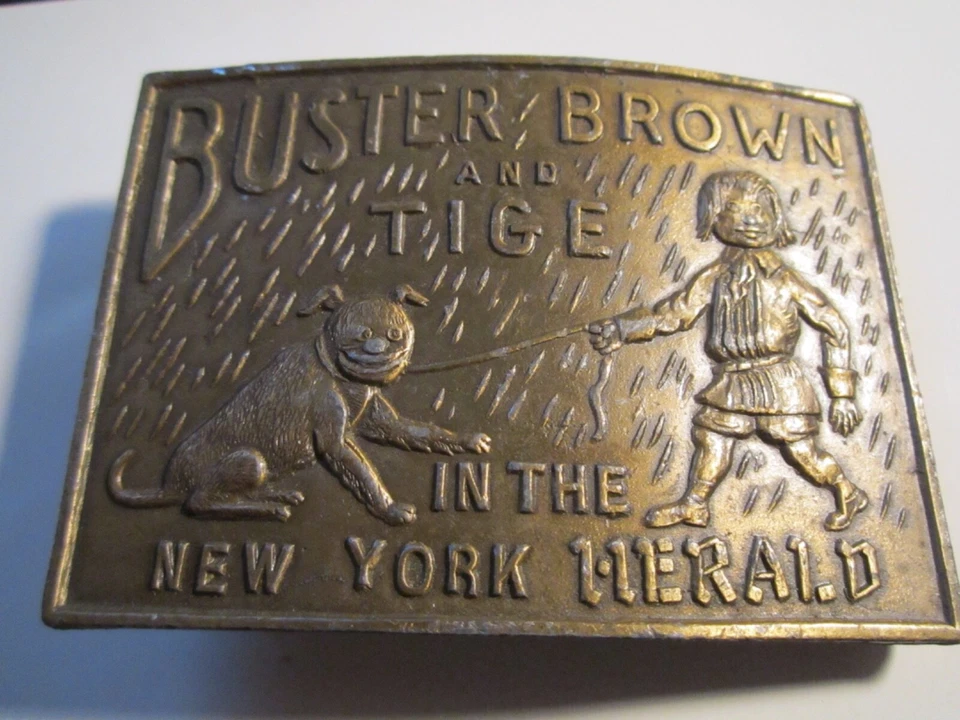 DE COLECCIÓN BUSTER MARRÓN Y TIGE HEBILLA DE CINTURÓN - LATÓN PESADO - GW-9 Foto 2 de 3