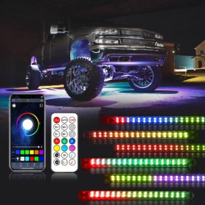 RGB LED Strip Light Under Car Tube Underglow bluetooth APP System Neon Light Kit