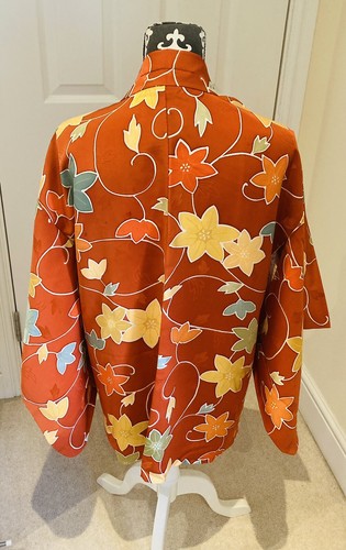 Vintage Ladies' Japanese Rust Orange ‘Maple Leaves’ Kimono Haori Jacket 12-14 - Picture 14 of 19