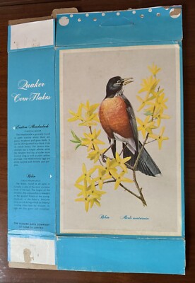 1960s Rare Quaker Corn Flakes Cereal Box, Flattened, Canadian Issue, with Birds