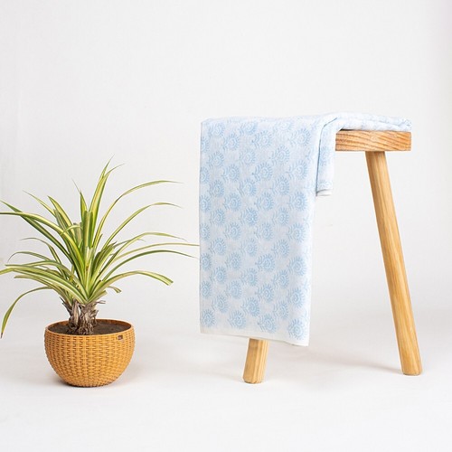 5 Yard Sky Blue Block Print Floral Fabric Indian Cotton Summer Dress Soft - Picture 2 of 6