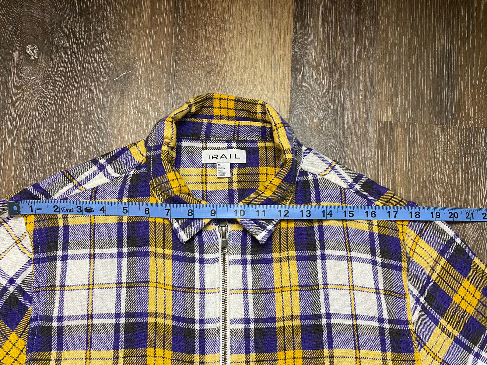RAIL Mens Plaid Shirt/Jacket Medium Purple & Yellow Lightweight Full Zip