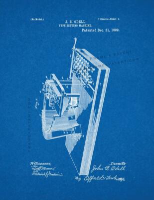 Type Setting Machine Patent Print Blueprint