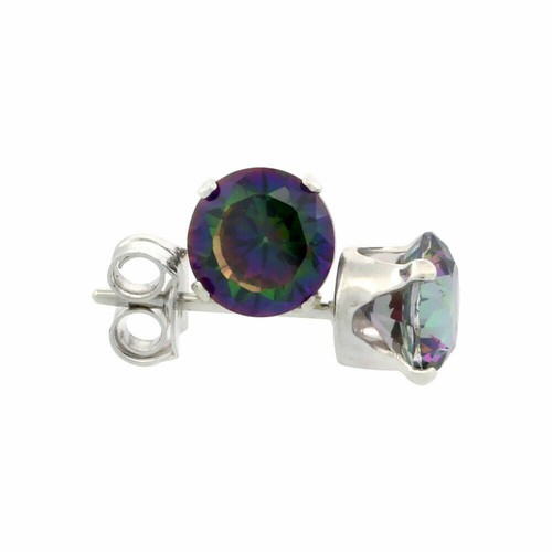 Argento Massiccio Orecchini W/ 5 MM (0.5 Carato) Misura Pietre Brillanti - Foto 11 di 12